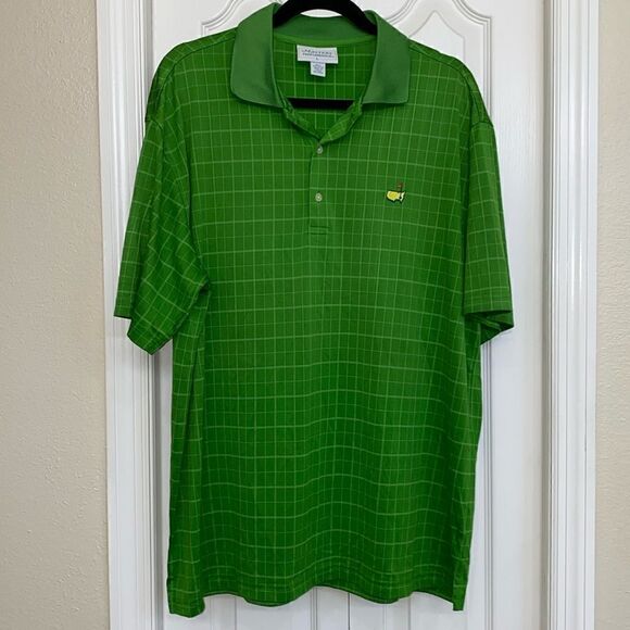 Masters Performance Men's L S/S Bright Green Plaid Augusta National Golf Polo - Picture 1 of 5